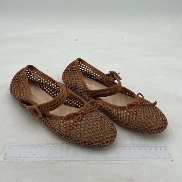 Miss Left Brown Cutout Bowknots Ankle Strap Mary Jane Round Toe Ballet Flats - Picture 4 of 8